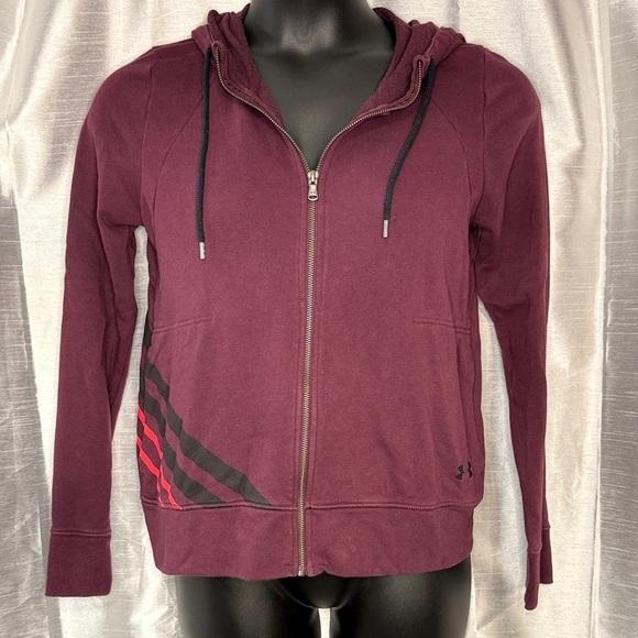 Under Armour Tops - Under Armour Raisin Red French Terry Hoodie Full Zip Pockets Women’s Medium